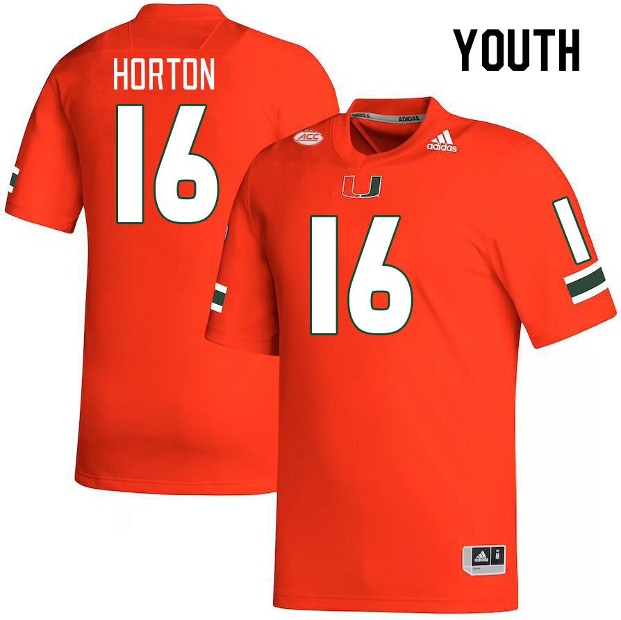Youth #16 Isaiah Horton Miami Hurricanes College Football Jerseys Stitched-Orange